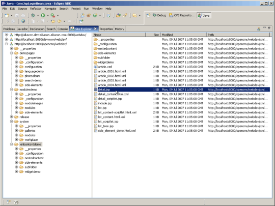 Das Eclispe WebDAV Plug-in zeigt das virtuelle Dateisystem unter OpenCms