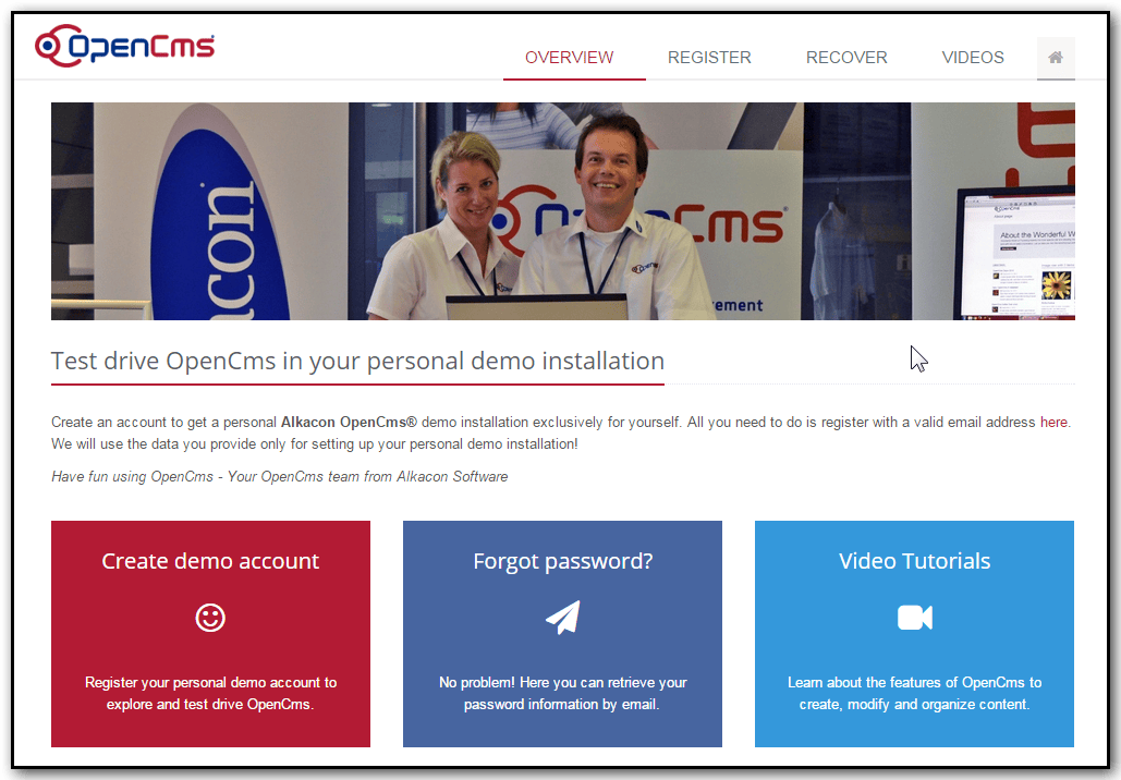 The updated OpenCms live demo website