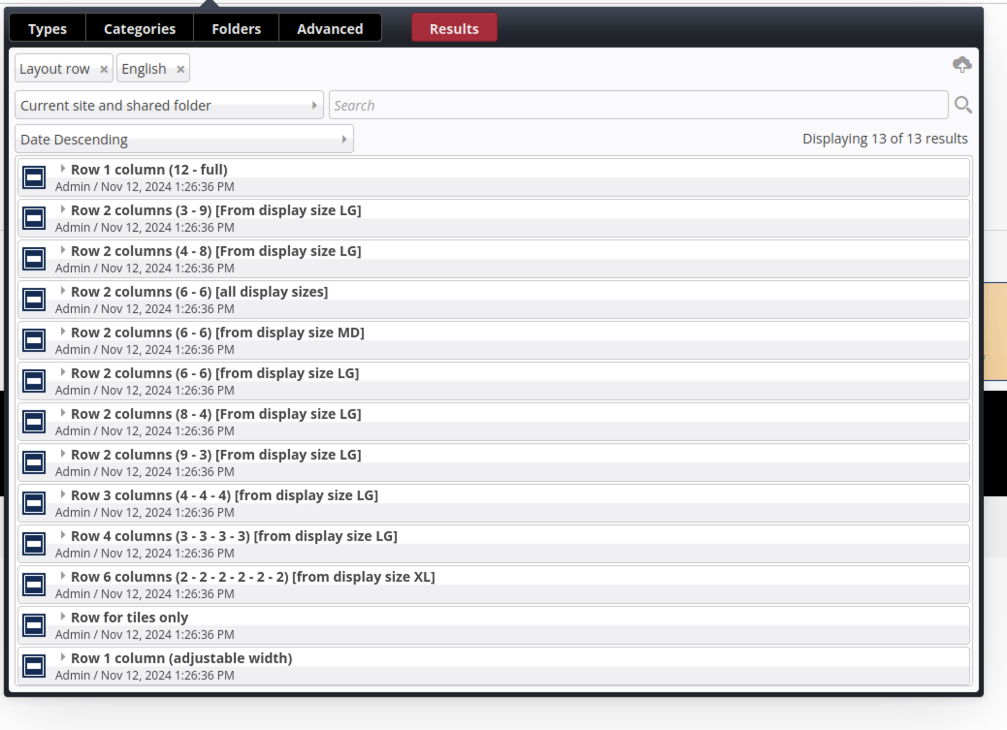 Selection of predefined rows