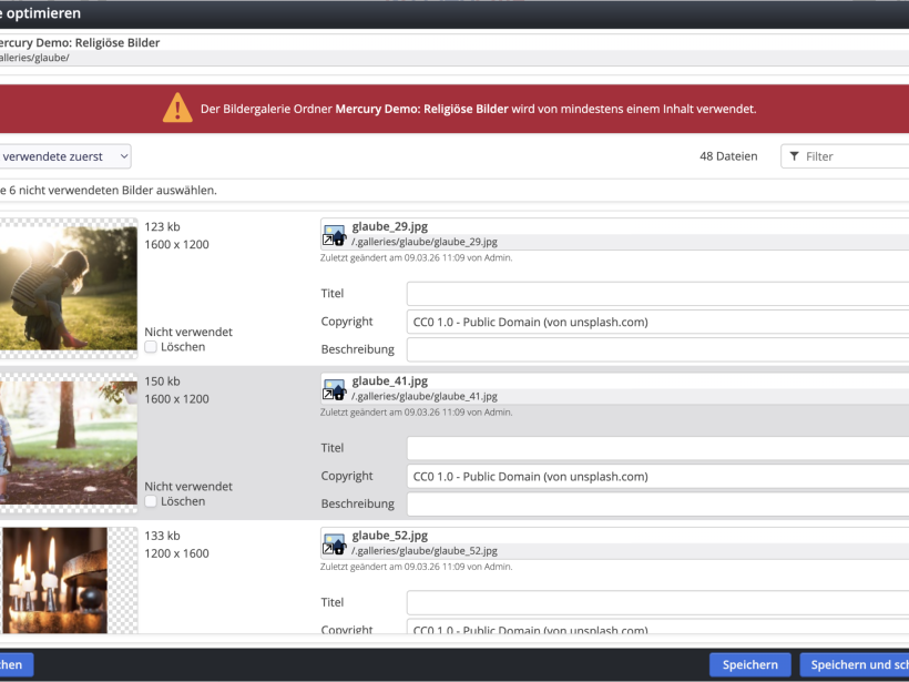 Galerie optimieren: Löschen nicht verwendeter Bilder