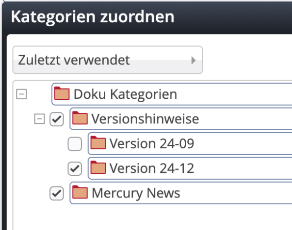 Ansicht der zuletzt verwendeten Kategorien (c) Alkacon Software Ansicht der zuletzt verwendeten Kategorien